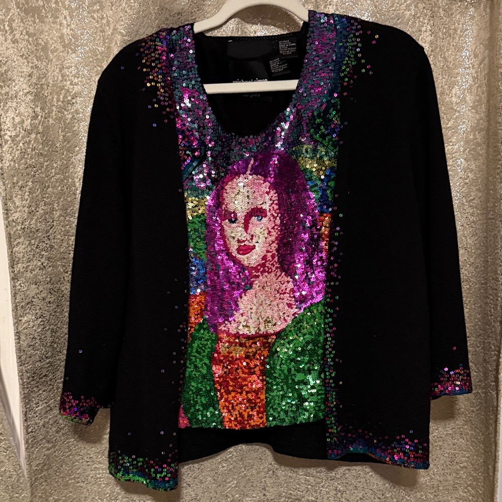Vintage Michael Simon Sequin Art Women sweater set - Black and Multicolor